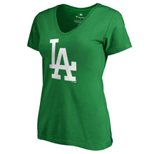 Load image into Gallery viewer, Los Angeles Dodgers Women&#39;s St. Patrick&#39;s Day White Logo Plus Size V-Neck T-Shirt - Kelly Green MLB Ladies V-Neck
