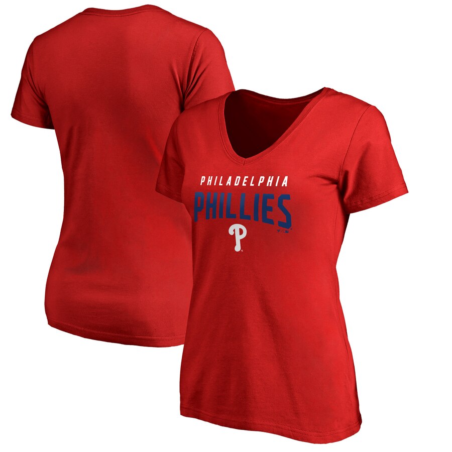 Philadelphia Phillies Women's Engage Arch V-Neck T-Shirt - Red MLB Ladies V-Neck