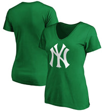 Load image into Gallery viewer, New York Yankees Women&#39;s St. Patrick&#39;s Day V-Neck T-Shirt - Kelly Green MLB Ladies V-Neck
