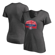 Load image into Gallery viewer, Chicago Cubs Women&#39;s 2016 World Series Champions Sign Win V-Neck T-Shirt - Heathered Gray MLB Ladies V-Neck
