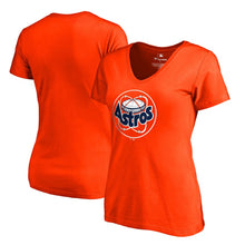 Load image into Gallery viewer, Houston Astros Women&#39;s Cooperstown Collection Huntington V-Neck T-Shirt - Orange MLB Ladies V-Neck
