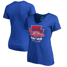 Load image into Gallery viewer, Philadelphia Phillies Women&#39;s Keystone Hometown T-Shirt - Royal MLB Ladies V-Neck
