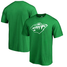 Load image into Gallery viewer, Minnesota Wild St. Patrick's Day White Logo T-Shirt - Green NHL Guys Tee
