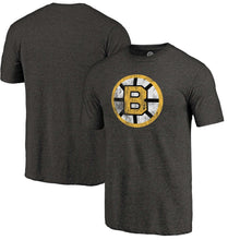 Load image into Gallery viewer, Boston Bruins Distressed Throwback Primary Logo Tri-Blend T-Shirt - Black NHL Guys Tee
