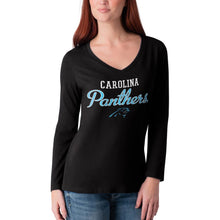 Load image into Gallery viewer, Carolina Panthers G-Iii 4Her Carl Banks Women's Post Season Long Sleeve V-Neck T-Shirt - Black NFL Ladies V-Neck Long Sleeve

