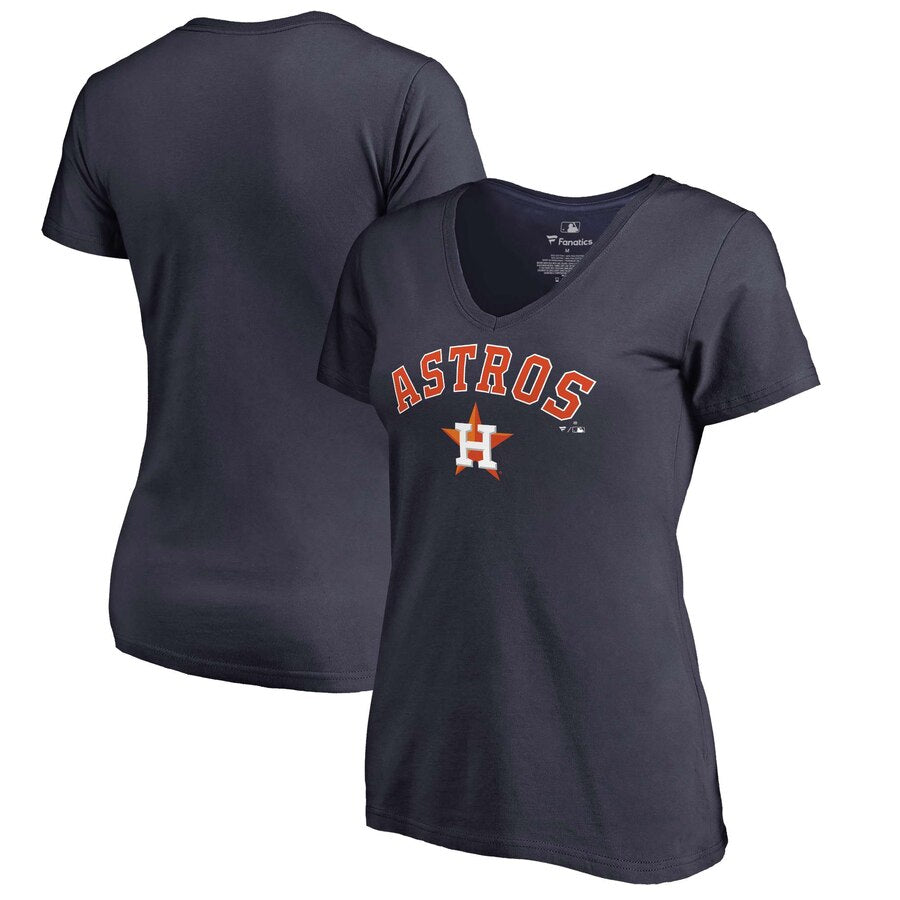 Houston Astros Women's Team Lockup V-Neck T-Shirt - Navy MLB Ladies V-Neck