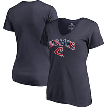 Load image into Gallery viewer, Cleveland Indians Women&#39;s Plus Size Cooperstown Collection Wahconah V-Neck T-Shirt - Navy MLB Ladies V-Neck
