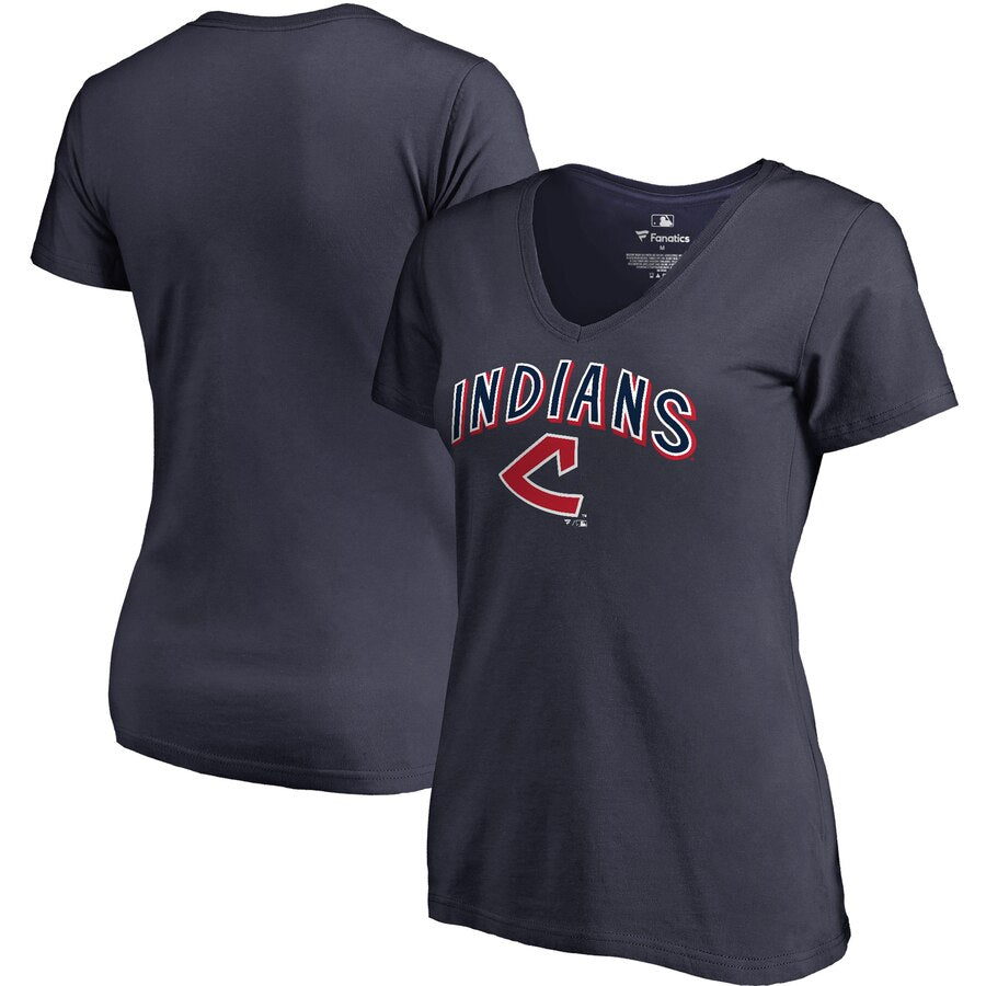 Cleveland Indians Women's Plus Size Cooperstown Collection Wahconah V-Neck T-Shirt - Navy MLB Ladies V-Neck