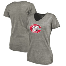Load image into Gallery viewer, Cincinnati Reds Women&#39;s Cooperstown Collection Forbes Tri-Blend V-Neck T-Shirt - Ash MLB Ladies V-Neck
