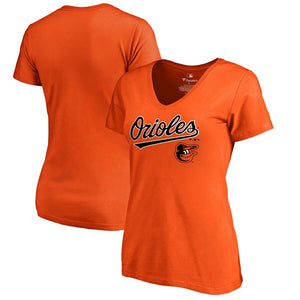 Baltimore Orioles Women's Team Lockup T-Shirt - Orange MLB Ladies V-Neck