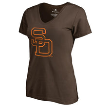 Load image into Gallery viewer, San Diego Padres Women&#39;s Cooperstown Collection Huntington T-Shirt - Brown MLB Ladies V-Neck
