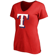 Load image into Gallery viewer, Texas Rangers Women&#39;s Primary Logo 2 V-Neck T-Shirt - Red MLB Ladies V-Neck
