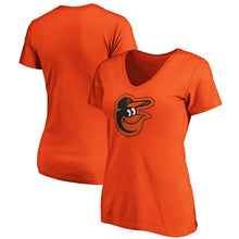 Load image into Gallery viewer, Baltimore Orioles Women&#39;s Core Official Logo V-Neck T-Shirt - Orange MLB Ladies V-Neck
