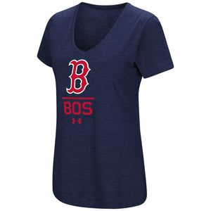 Boston Red Sox Under Armour Women's Team Lock-Up Performance Tri-Blend V-Neck T-Shirt - Navy MLB Ladies V-Neck