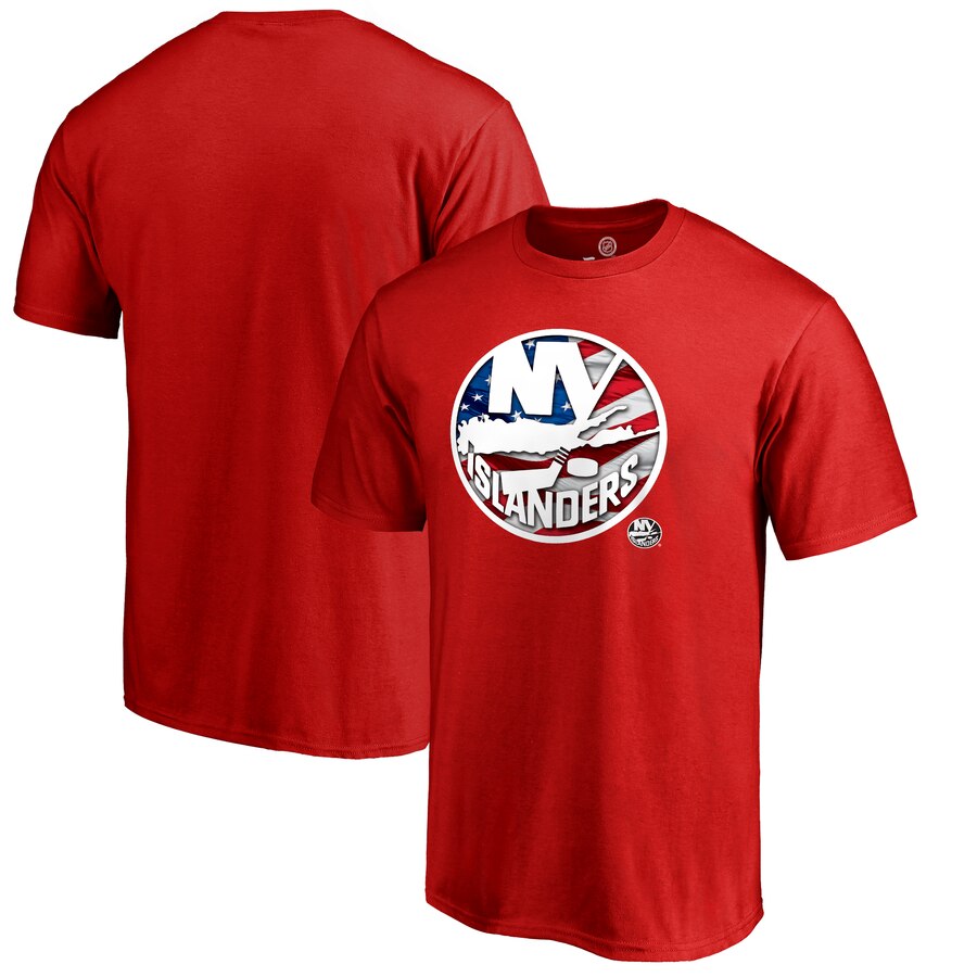 New York Islanders Banner Wave T-Shirt - Red NHL Guys Tee