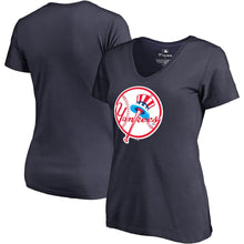 Load image into Gallery viewer, New York Yankees Women&#39;s Plus Size Cooperstown Collection Forbes V-Neck T-Shirt - Navy MLB Ladies V-Neck
