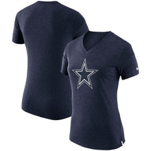 Load image into Gallery viewer, Dallas Cowboys Nike Women's Fan Performance V-Neck T-Shirt - Heathered Navy NFL LADIES V-Neck
