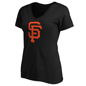 San Francisco Giants Women's Core Official Logo V-Neck T-Shirt - Black MLB Ladies V-Neck