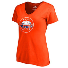 Load image into Gallery viewer, Houston Astros Women&#39;s Cooperstown Collection Huntington V-Neck T-Shirt - Orange MLB Ladies V-Neck
