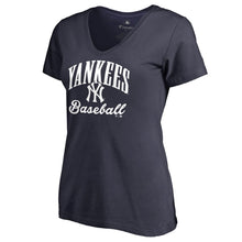 Load image into Gallery viewer, New York Yankees Women&#39;s Victory Script T-Shirt - Navy MLB Ladies V-Neck
