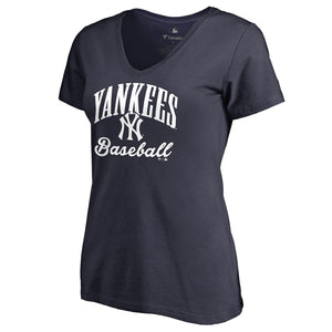 New York Yankees Women's Victory Script T-Shirt - Navy MLB Ladies V-Neck