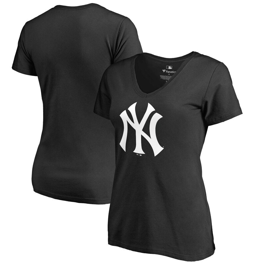 New York Yankees Women's Primary Logo V-Neck T-Shirt - Black MLB Ladies V-Neck
