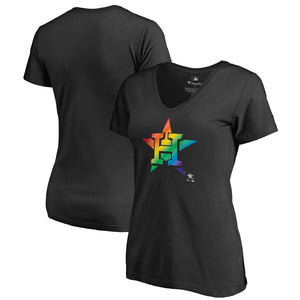 Houston Astros Women's Pride T-Shirt - Black MLB Ladies V-Neck