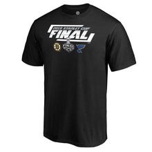 Load image into Gallery viewer, St. Louis Blues Vs. Boston Bruins 2019 Stanley Cup Final Dueling Forechecking Matchup T-Shirt - Black NHL Guys Tee
