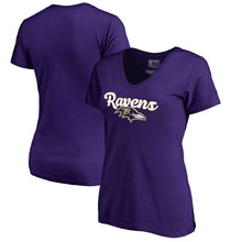 Load image into Gallery viewer, Baltimore Ravens Nfl Pro Line By Women&#39;s Freehand V-Neck T-Shirt - Purple NFL LADIES V-Neck
