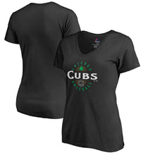 Load image into Gallery viewer, Chicago Cubs Women&#39;s 2019 St. Patrick&#39;s Day Forever Lucky V-Neck T-Shirt - Black MLB Ladies V-Neck

