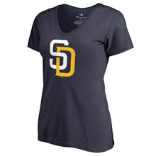 Load image into Gallery viewer, San Diego Padres Women&#39;s Team Color Primary Logo V-Neck T-Shirt - Navy MLB Ladies V-Neck
