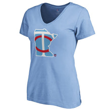 Load image into Gallery viewer, Minnesota Twins Women&#39;s 2019 Players&#39; Weekend V-Neck T-Shirt - Light Blue MLB Ladies V-Neck

