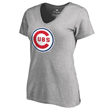 Load image into Gallery viewer, Chicago Cubs Women&#39;s Cooperstown Collection Forbes V-Neck T-Shirt - Heathered Gray MLB Ladies V-Neck
