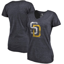 Load image into Gallery viewer, San Diego Padres Women&#39;s Primary Distressed Team Tri-Blend V-Neck T-Shirt - Navy MLB Ladies V-Neck
