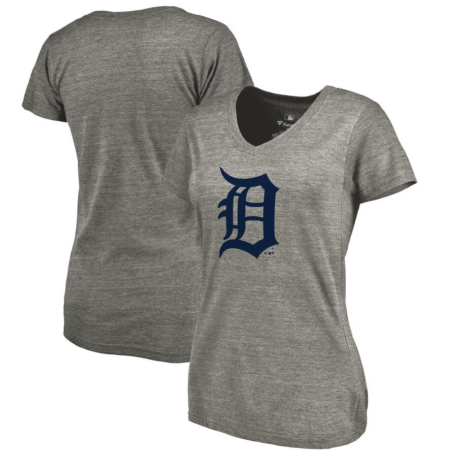 Detroit Tigers Women's Primary Logo Tri-Blend T-Shirt - Heathered Gray MLB Ladies V-Neck