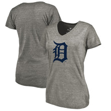 Load image into Gallery viewer, Detroit Tigers Women&#39;s Primary Logo Tri-Blend T-Shirt - Heathered Gray MLB Ladies V-Neck
