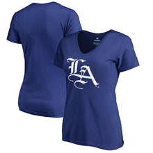 Load image into Gallery viewer, Los Angeles Dodgers Women&#39;s Hometown Collection La Times Slim Fit V-Neck T-Shirt - Royal MLB Ladies V-Neck
