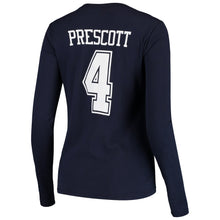 Load image into Gallery viewer, Dak Prescott Dallas Cowboys Women's Player Name &amp; Number V-Neck Long Sleeve T-Shirt - Navy NFL Ladies V-Neck Long Sleeve
