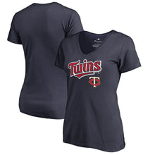 Load image into Gallery viewer, Minnesota Twins Women&#39;s Team Lockup T-Shirt - Navy MLB Ladies V-Neck
