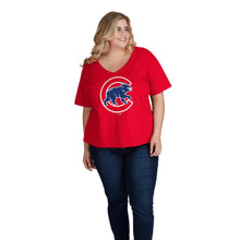 Load image into Gallery viewer, Chicago Cubs Women&#39;s Plus Sizes Primary Team Logo T-Shirt - Red MLB Ladies V-Neck

