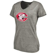 Load image into Gallery viewer, Cincinnati Reds Women&#39;s Cooperstown Collection Forbes Tri-Blend V-Neck T-Shirt - Ash MLB Ladies V-Neck
