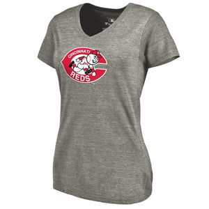 Cincinnati Reds Women's Cooperstown Collection Forbes Tri-Blend V-Neck T-Shirt - Ash MLB Ladies V-Neck