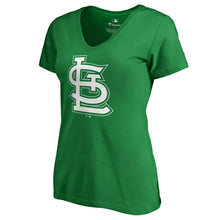 Load image into Gallery viewer, St. Louis Cardinals Women&#39;s St. Patrick&#39;s Day White Logo Plus Size V-Neck T-Shirt - Kelly Green MLB Ladies V-Neck
