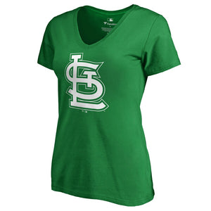 St. Louis Cardinals Women's St. Patrick's Day White Logo Plus Size V-Neck T-Shirt - Kelly Green MLB Ladies V-Neck