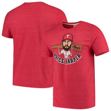 Load image into Gallery viewer, Bryce Harper Philadelphia Phillies Caricature Tri-Blend T-Shirt - Red MLB Guys Tee
