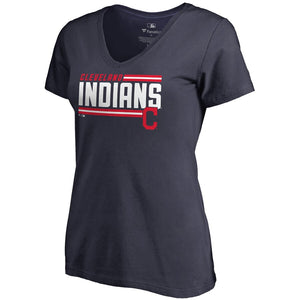 Cleveland Indians Women's Team Onside Stripe V-Neck T-Shirt - Navy MLB Ladies V-Neck