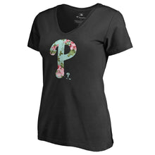 Load image into Gallery viewer, Philadelphia Phillies Women&#39;s Lovely V-Neck T-Shirt - Black MLB Ladies V-Neck
