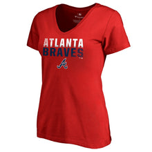 Load image into Gallery viewer, Atlanta Braves Women&#39;s Fade Out Plus Size V-Neck T-Shirt - Red MLB Ladies V-Neck
