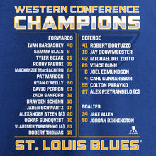 Load image into Gallery viewer, St. Louis Blues 2019 Western Conference Champions Defender Roster T-Shirt - Blue NHL Guys Tee
