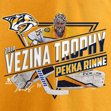 Load image into Gallery viewer, Pekka Rinne Nashville Predators 2018 Vezina Trophy Winner T-Shirt - Gold NHL Guys Tee
